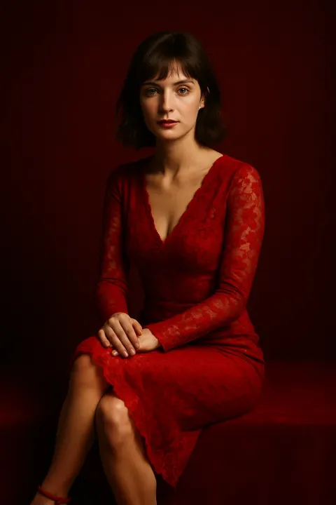 Woman Red Lace Dress Portrait