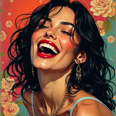 Megan Fox Laughing in Art Nouveau Fashion