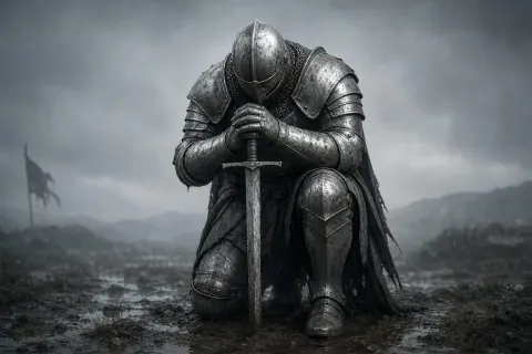 Knight Kneeling Storm Sword