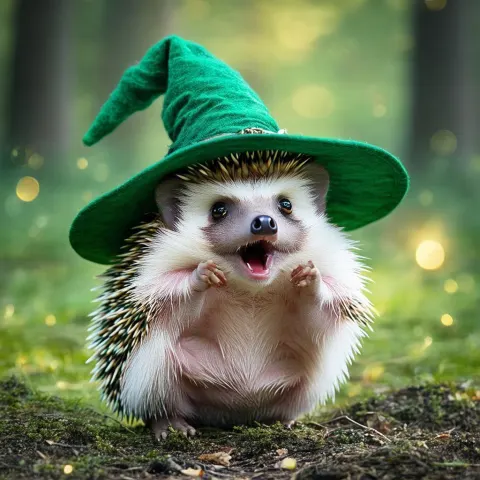 Astonished Hedgehog Wizard in a Green Hat