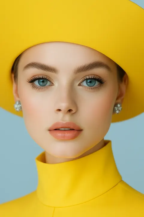 Woman Yellow Hat Blue Eyes