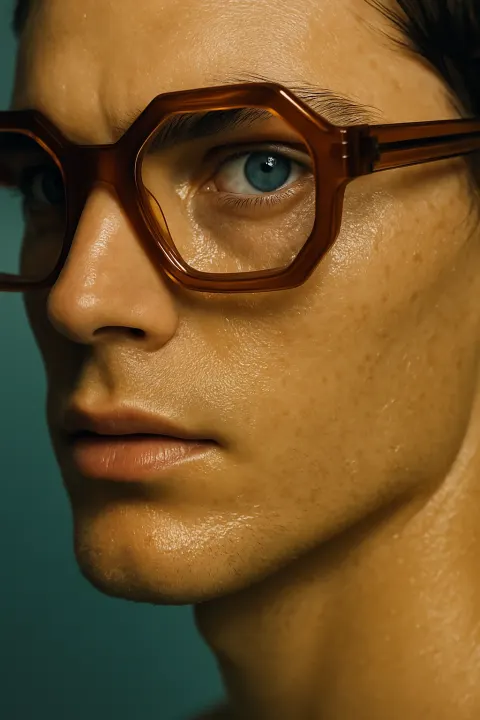 Male Hexagonal Glasses Close-Up Portrait