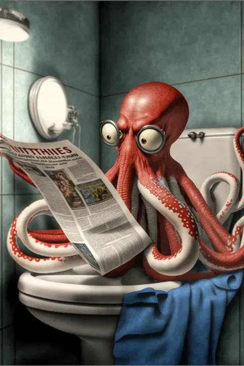 Red Octopus Newspaper Toilet