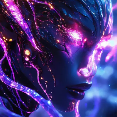Eldritch God With Glowing Cyber Tendrils