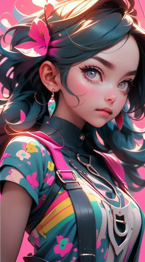 Girl Blue Pink Wind Pose
