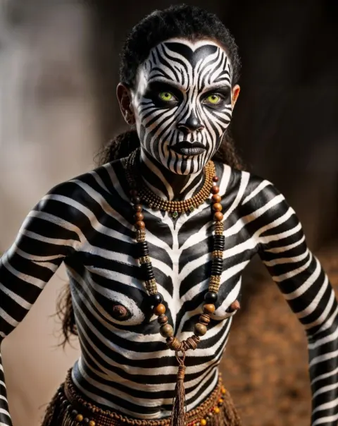 Cinematic Portrait of Zebra-Patterned Person