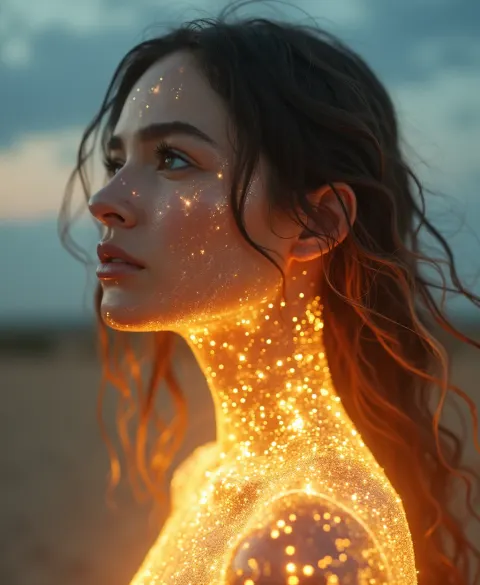 Crystal Skin Woman Glowing Golden