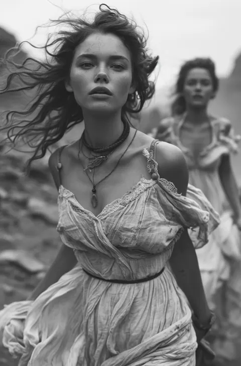 Women Running Black White