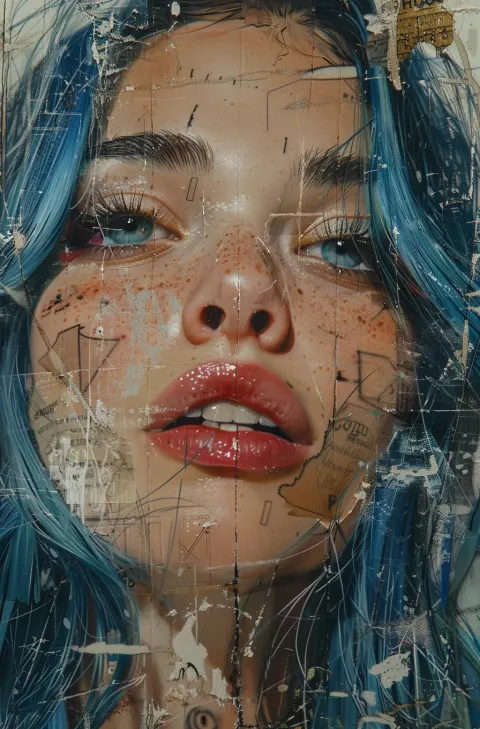 Woman Blue Hair Collage