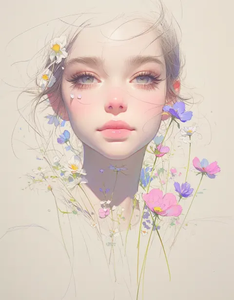 Girl Flowers Cottagecore Portrait