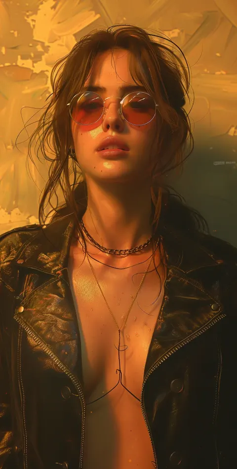 Woman Sunglasses Leather Jacket
