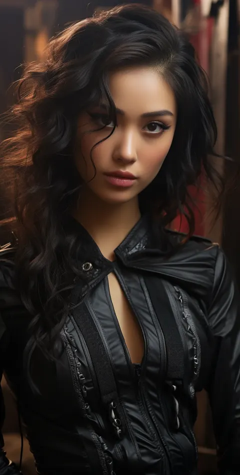 Asian Woman Black Leather