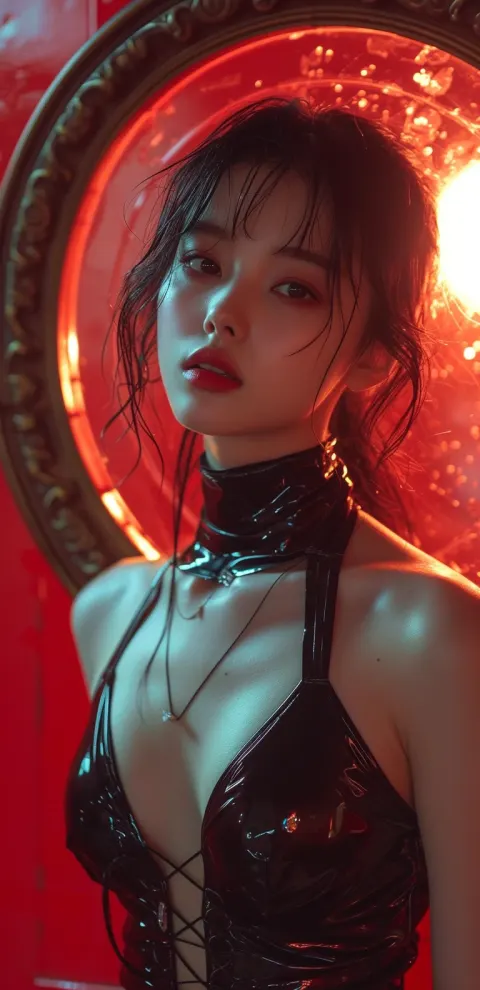 Girl Black Latex Mirror