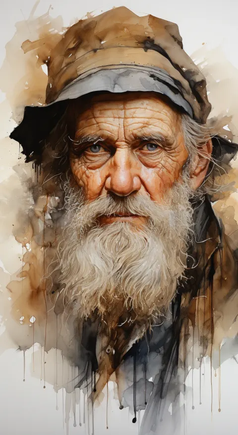 Elderly Man Painted Ink