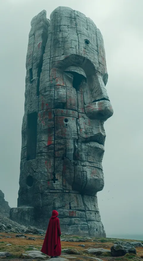 Red wonan and great Statue