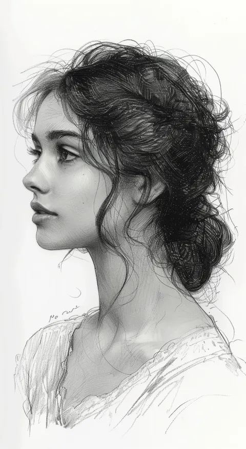 Woman Vintage Lithograph Sketch