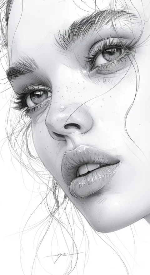 Woman Face Expressive Sketch