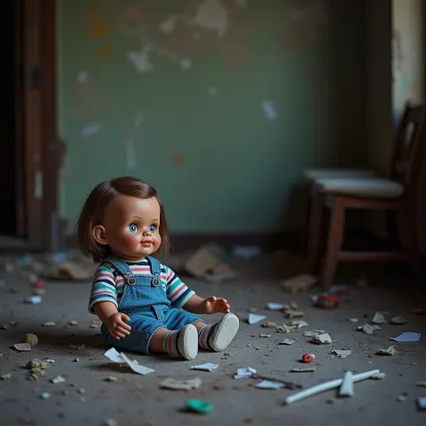 Forlorn Doll in an Abandoned Cluttered Room