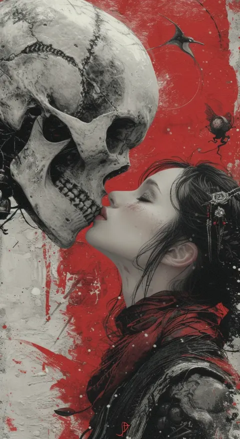 Woman Kissing Skull Gothic