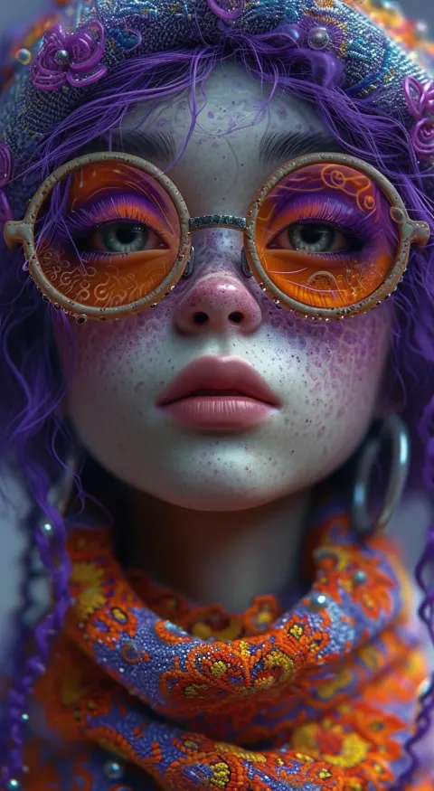 Cartoon Girl Purple Glasses