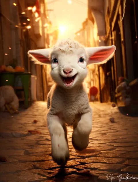 Baby Lamb Running Laughing