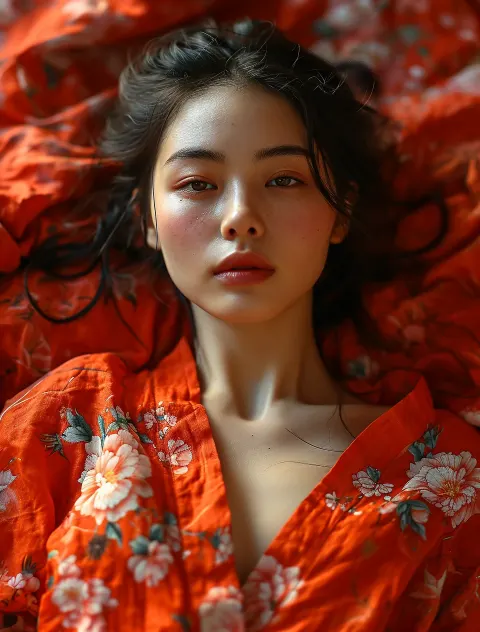 Asian Woman Red Shirt