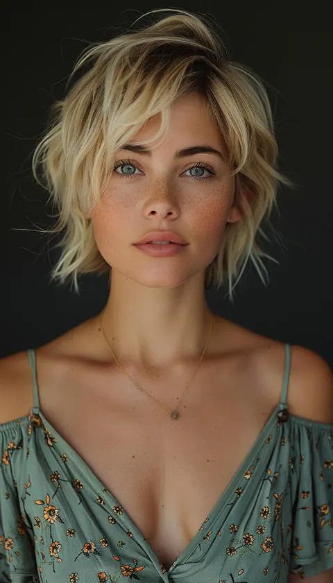 Blonde Woman Short Hair Portrait