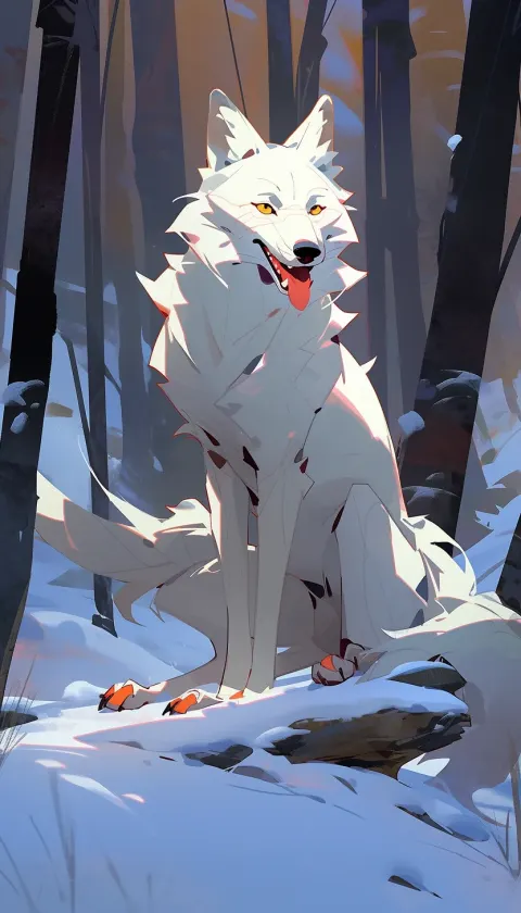 White Wolf Snowy Forest Anime