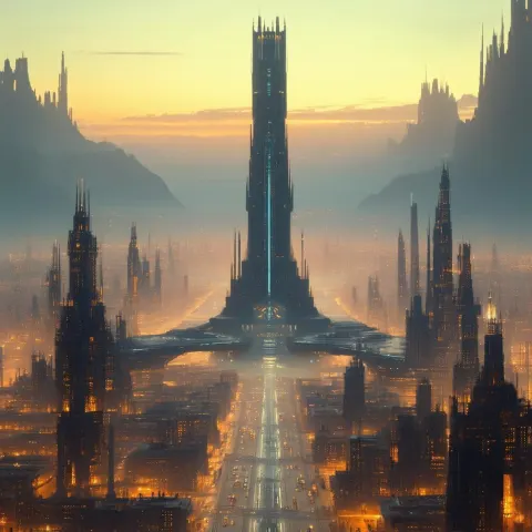 Futuristic City Tower at Golden Hour