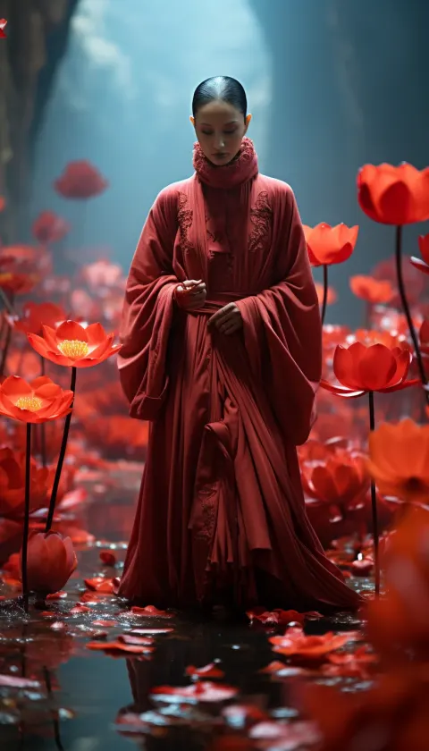 Actors Red Suits Lotus Dance