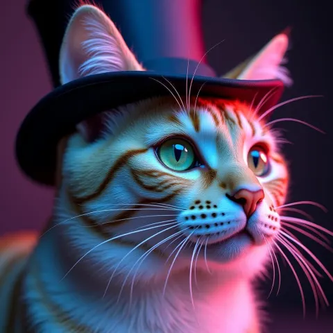 Fancy Cat in a Top Hat Vaporwave Portrait