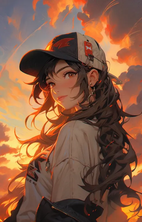 Girl Fiery Clouds Chinese