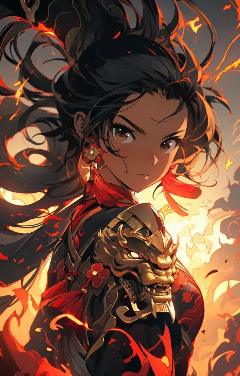 Girl Golden Armor Fire