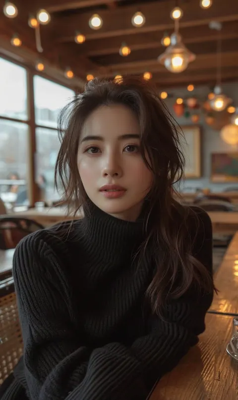Woman Black Sweater Restaurant