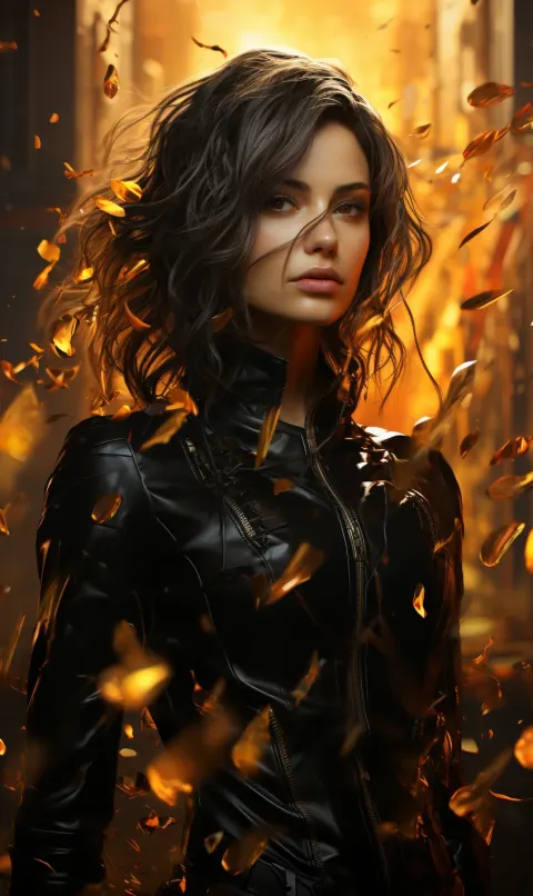 Woman Black Leather Suit
