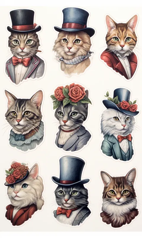 Victorian Cats Wearing Hats