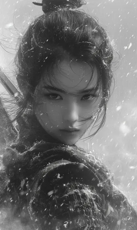 Samurai Girl Black White