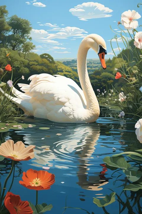 Graceful Swan Serene Pond