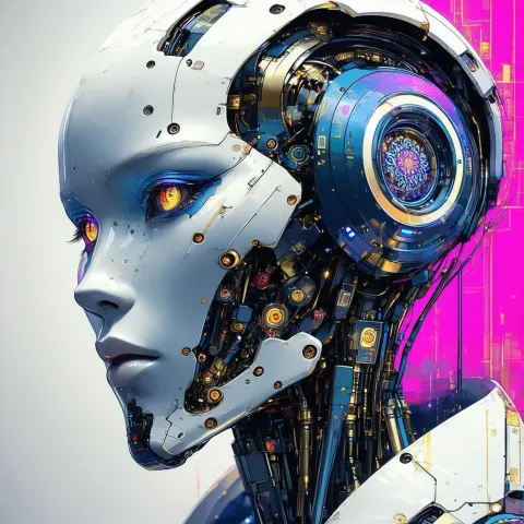 Robot With a Metallic Mandala Face