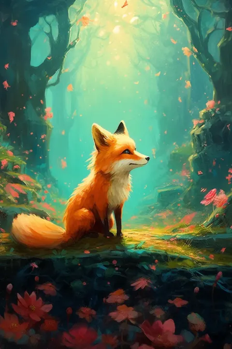 Happy Fox Painting Landscape