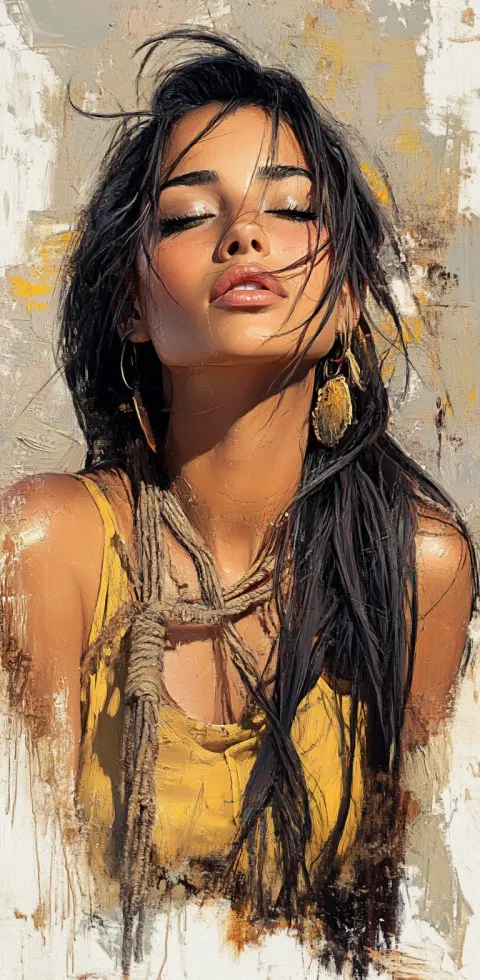 Woman Black Hair Oil Painting