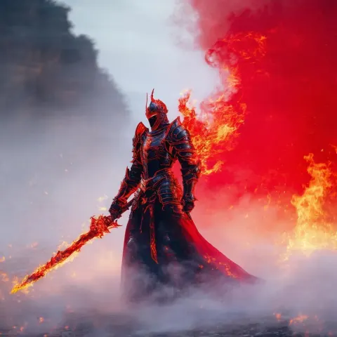 Fiery Warrior in Red and Black Armor