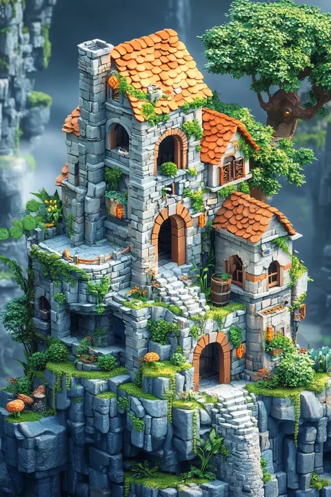 Isometric Building Cartoon Decorations