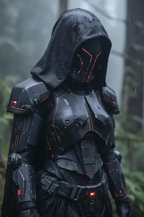 Armored Figure Cyberpunk Forest