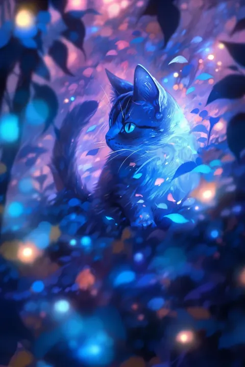 Anime Cat Dissolving Blue Fabric