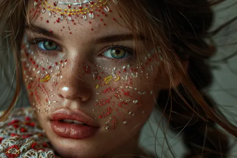 Thread Embroidery Girl Face Portrait