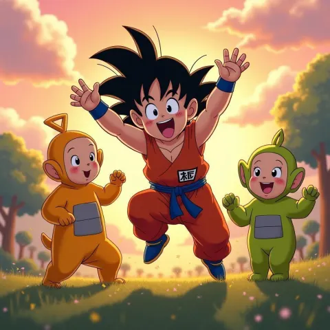 Goku Playing With Teletubbies in Anime Gold
