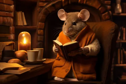 Mouse reads a book