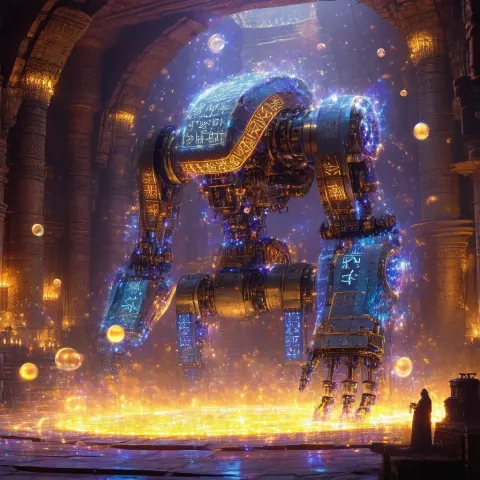Runic Robotic Arm Performing an Ancient Ritual