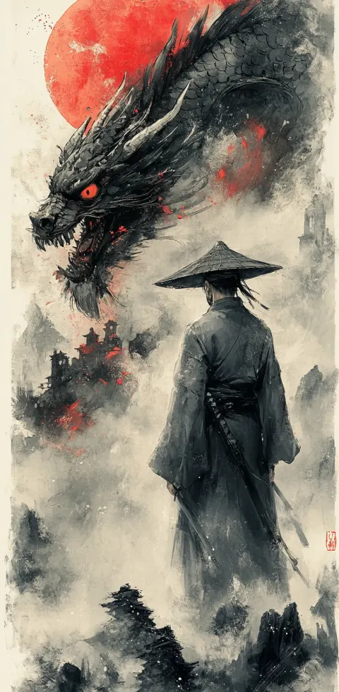 Samurai Dragon Ink Wash